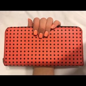 FOSSIL black and coral polka dot wallet